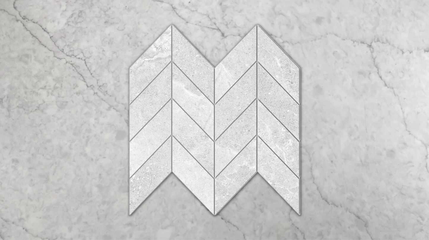 Kew Stone White Matt Chevron Mosaic