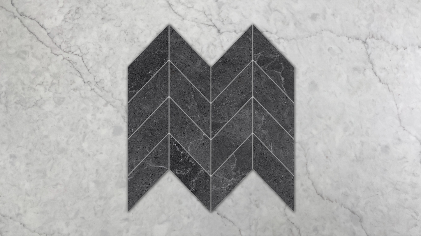 Kew Stone Charcoal Matt Chevron Mosaic