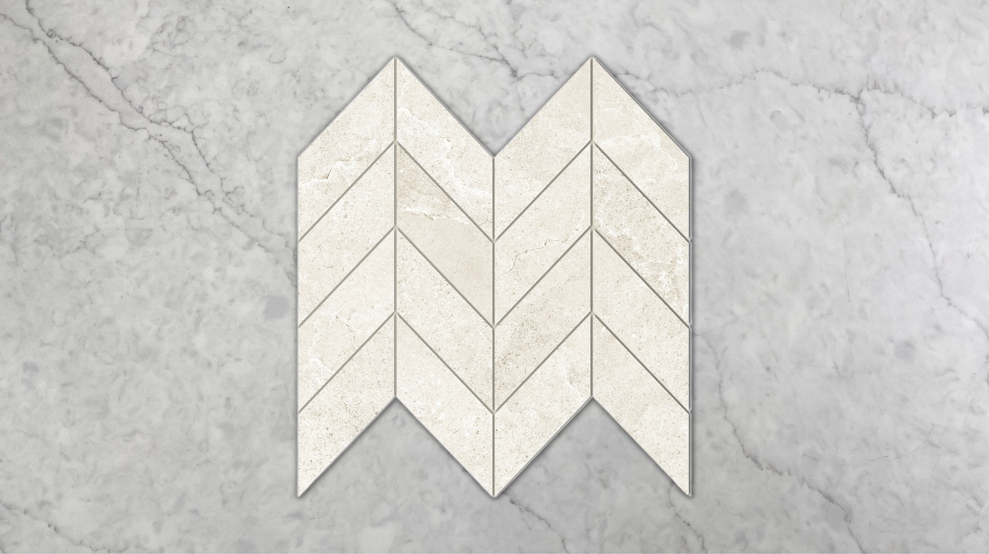 Kew Stone Beige Matt Chevron Mosaic