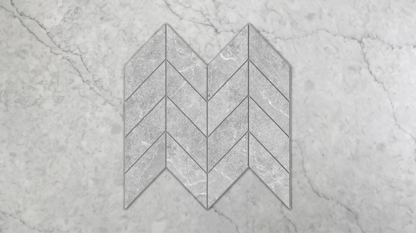 Kew Stone Light Grey Matt Chevron Mosaic